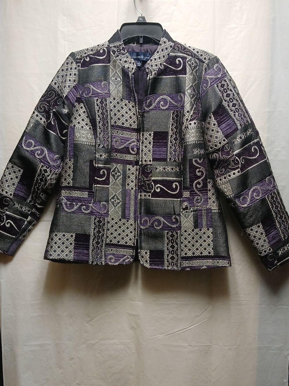 Susan Graver Women's Purple and Black Patchwork Metallic Jacket